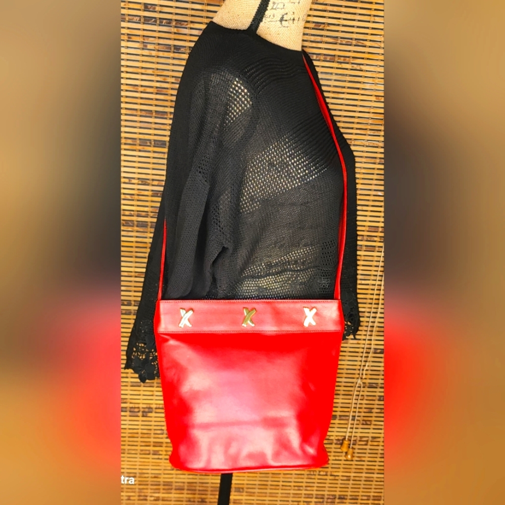 Paloma Picasso Red and Gold Crossbody Bag with Textured Leather